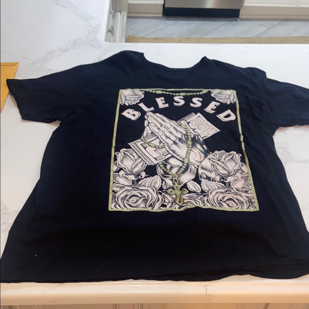 GET 4 $5 Forever 21 Black Short Sleeve “BLESSED” Graphic Tee